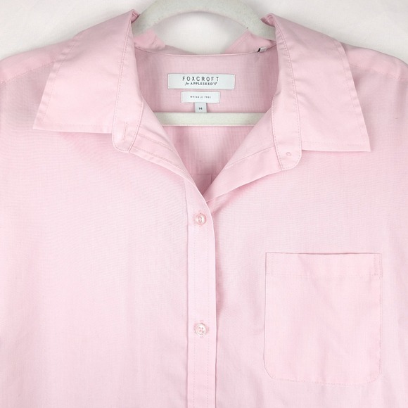 Foxcroft Tops - Foxcroft‎ Appleseeds Womens Pink Short Sleeve Button Shirt Wrinkle Free L 14